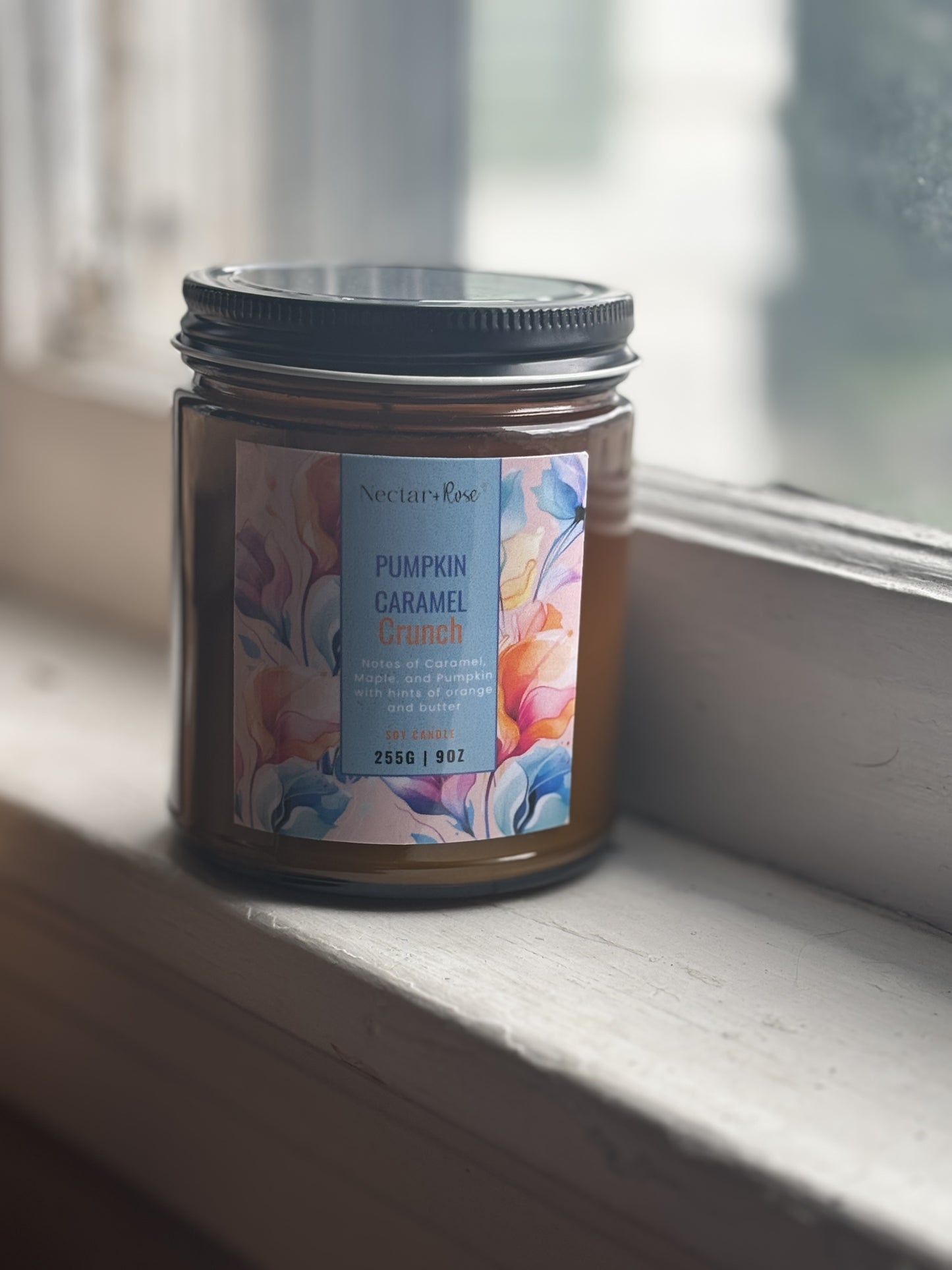 Nectar & RosePumpkin Caramel CrunchIndulge in the warm, cozy aroma of Pumpkin Caramel Crunch. This slow and even burning soy candle will fill your home with the perfect blend of pumpkin, caramel, and Pumpkin Caramel Crunch